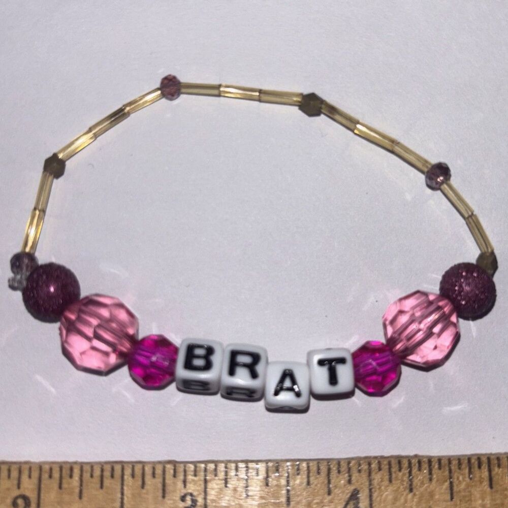 Brat Beaded Stretch Bracelet Pink Y2K Handcrafted Cute Adult Humor Jewelry